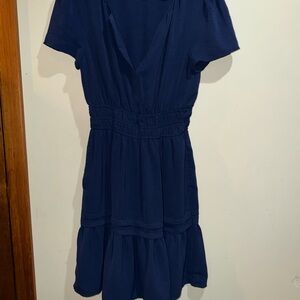 Rachel Zoe Navy Short-Sleeve V-Neck Smocked-Waist Mini Dress
